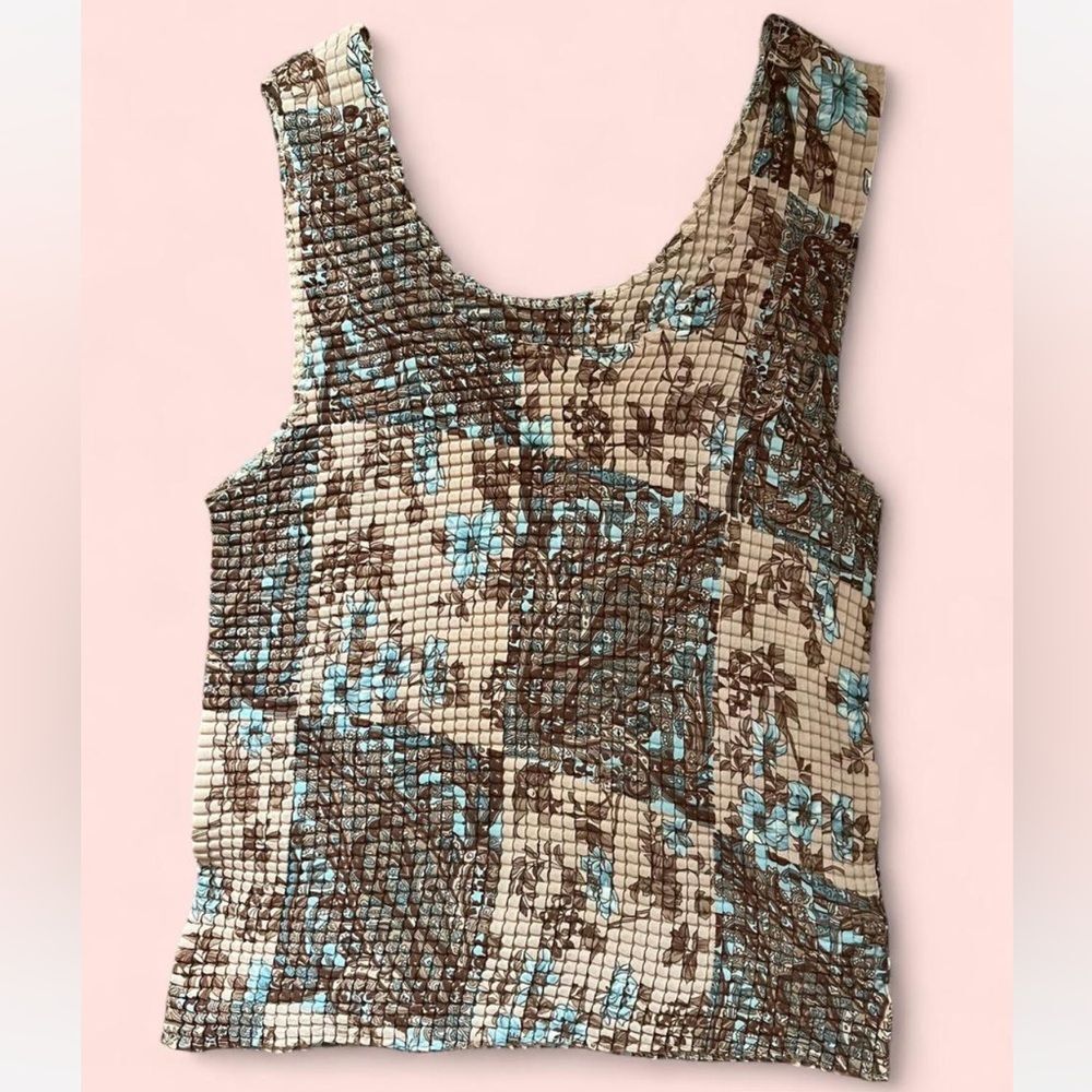 Vintage Basic Editions Crinkle Pleated Stretch Sleeveless Tank Top Size L